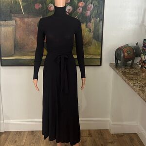 Zara black ribbed turtleneck open back bodycon midi dress